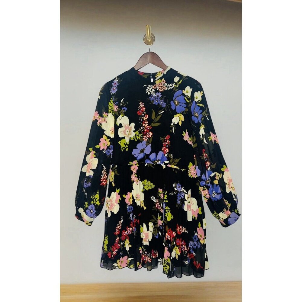 ASOS Design Dress Knee Length Size 12 PETITE Black Floral Semi Sheer ($97)